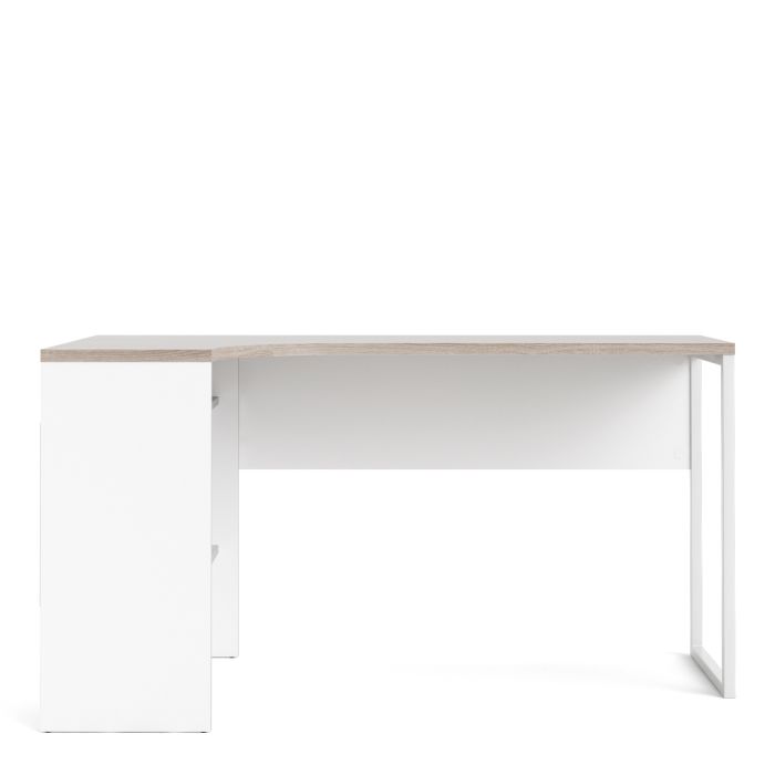 Function Plus Corner Desk 2 Drawers in White and Truffle Oak