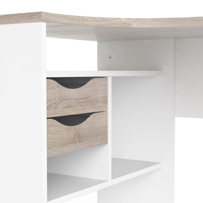 Function Plus Corner Desk 2 Drawers in White and Truffle Oak