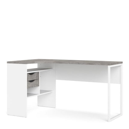 Function Plus Corner Desk 2 Drawers in White and Grey