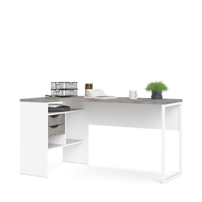 Function Plus Corner Desk 2 Drawers in White and Grey