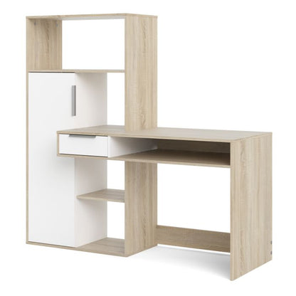 Function Plus Desk Multi Functional Desk with Drawer and 1 Door in White and Oak