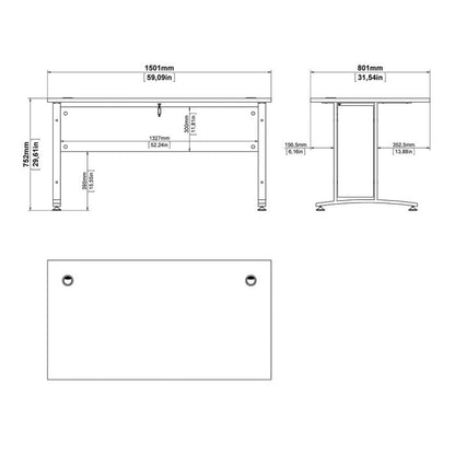 Prima Desk 150cm in White with Silver Grey Steel Legs