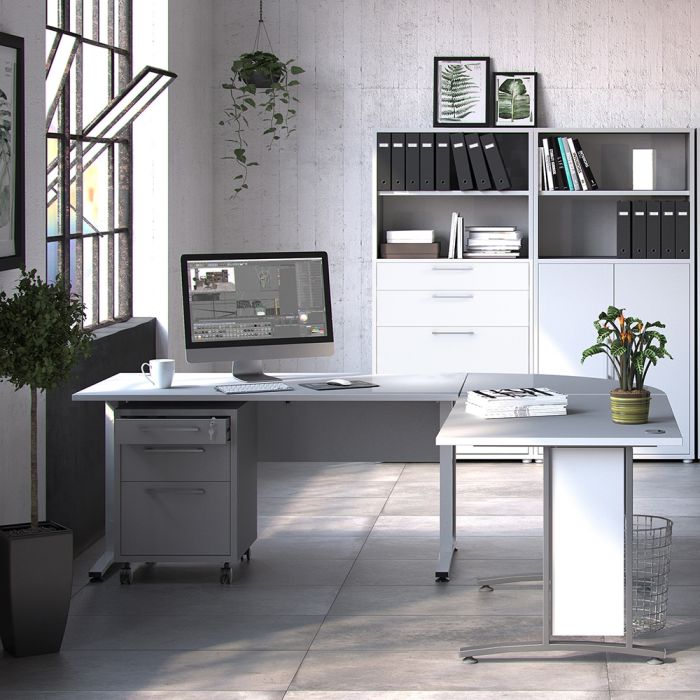 Prima Desk 150cm in White with Silver Grey Steel Legs