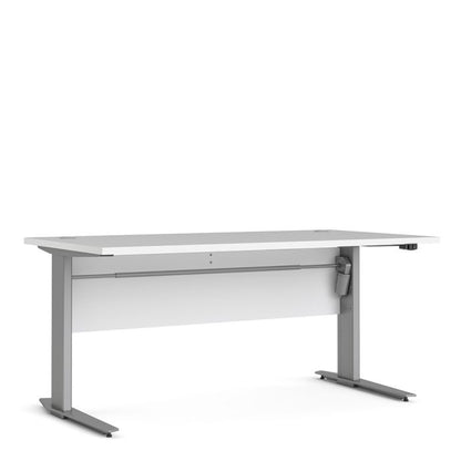 Prima Desk 150cm in White with Height Adjustable Legs with Electric Control in Silver Grey Steel