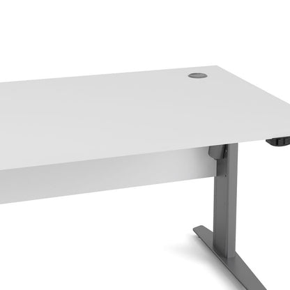 Prima Desk 150cm in White with Height Adjustable Legs with Electric Control in Silver Grey Steel