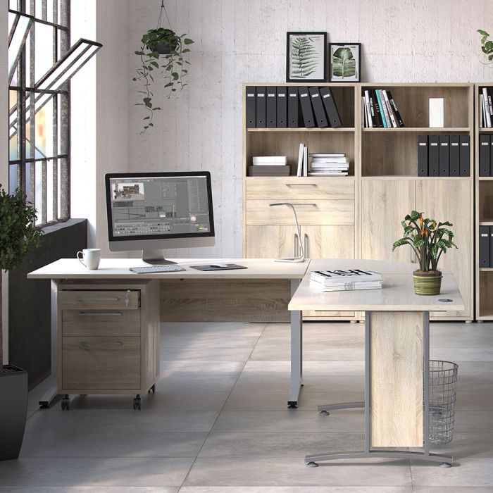 Prima Desk 150cm in Oak with Silver Grey Steel Legs