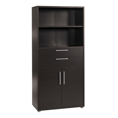 Prima Bookcase 2 Shelves with 2 Drawers and 2 Doors in Black Woodgrain