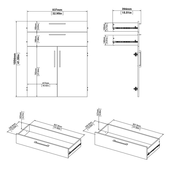 Prima Bookcase 2 Shelves with 2 Drawers 2 Doors In Oak