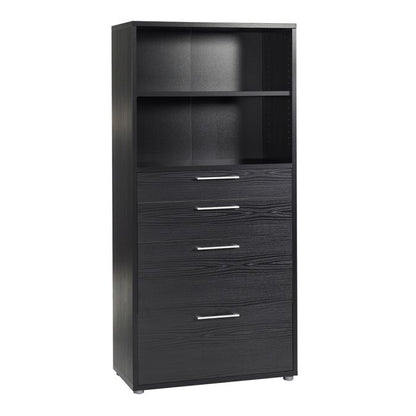 Prima Bookcase 1 Shelf With 2 Drawers 2 File Drawers In Black Woodgrain