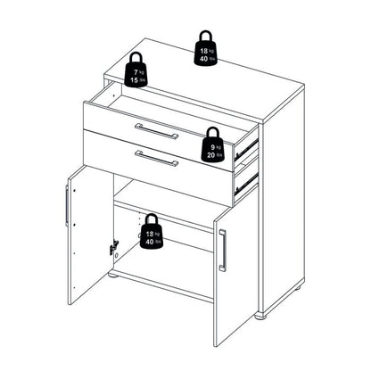 Prima Bookcase 3 Shelves with 2 Drawers 2 Doors In White