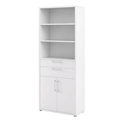 Prima Bookcase 3 Shelves with 2 Drawers 2 Doors In White