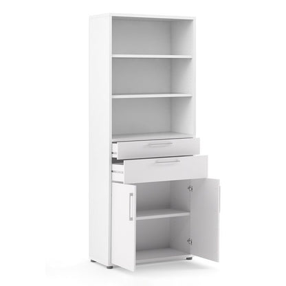 Prima Bookcase 3 Shelves with 2 Drawers 2 Doors In White