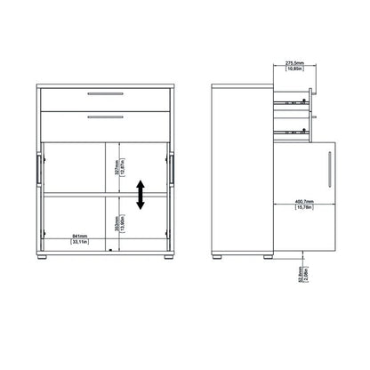 Prima Bookcase 3 Shelves with 2 Drawers 2 Doors In Black Woodgrain