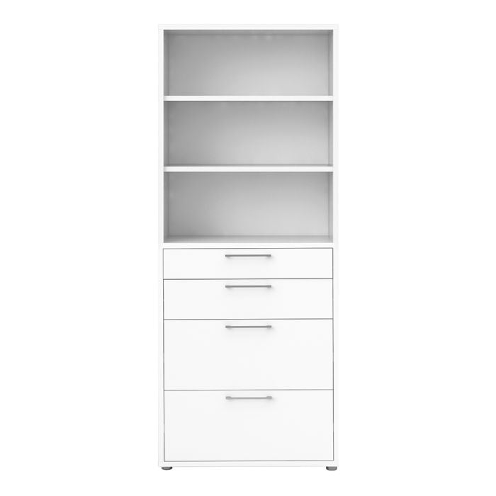 Prima Bookcase 2 Shelves with 2 Drawers 2 File Drawers in White