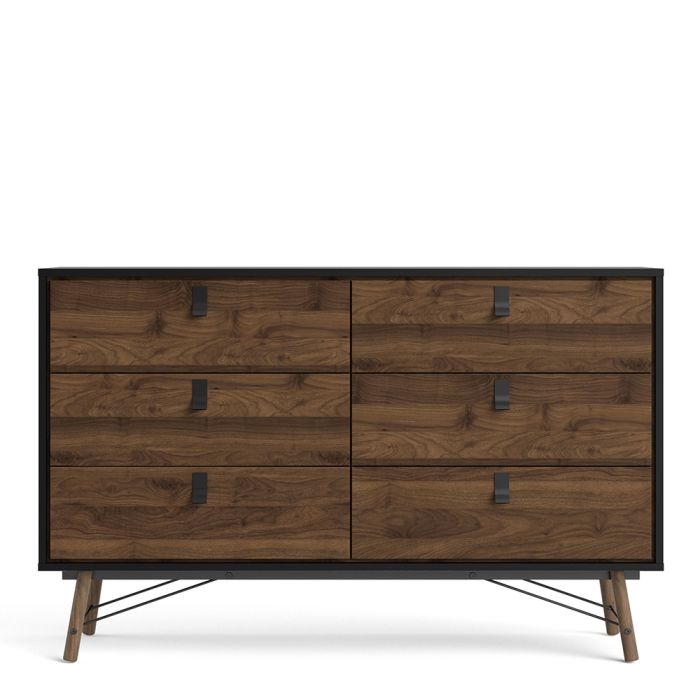 Ry Wide Double Chest of Drawers 6 Drawers in Matt Black Walnut