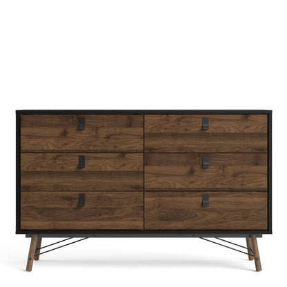 Ry Wide Double Chest of Drawers 6 Drawers in Matt Black Walnut