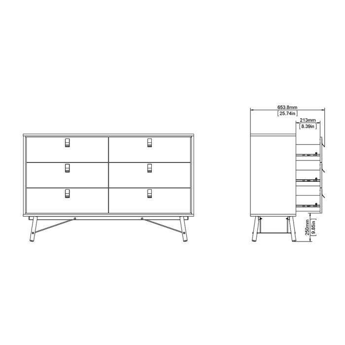 Ry Wide Double Chest of Drawers 6 Drawers in Matt White