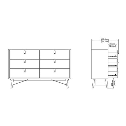 Ry Wide Double Chest of Drawers 6 Drawers in Matt White