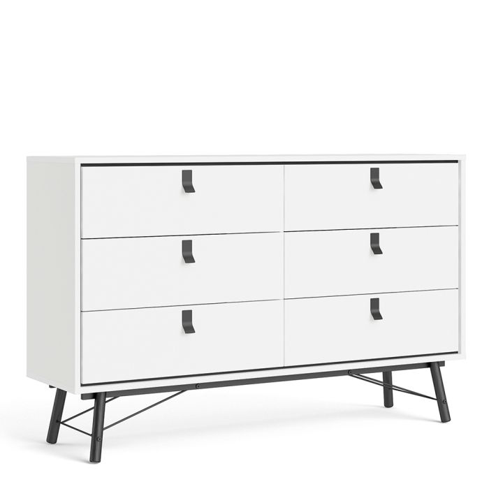 Ry Wide Double Chest of Drawers 6 Drawers in Matt White