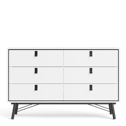 Ry Wide Double Chest of Drawers 6 Drawers in Matt White