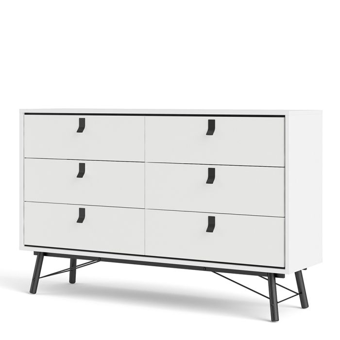 Ry Wide Double Chest of Drawers 6 Drawers in Matt White