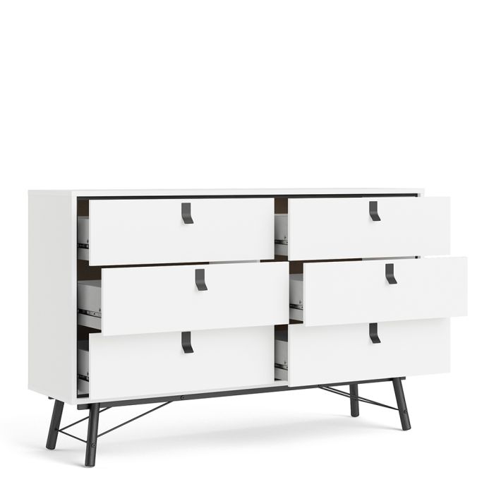 Ry Wide Double Chest of Drawers 6 Drawers in Matt White