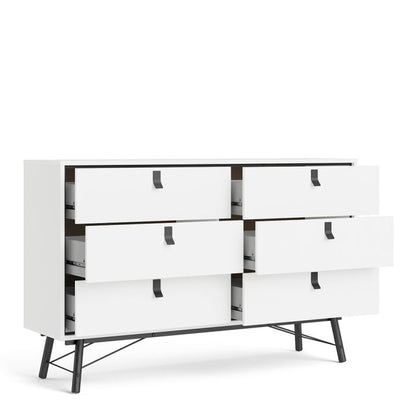 Ry Wide Double Chest of Drawers 6 Drawers in Matt White