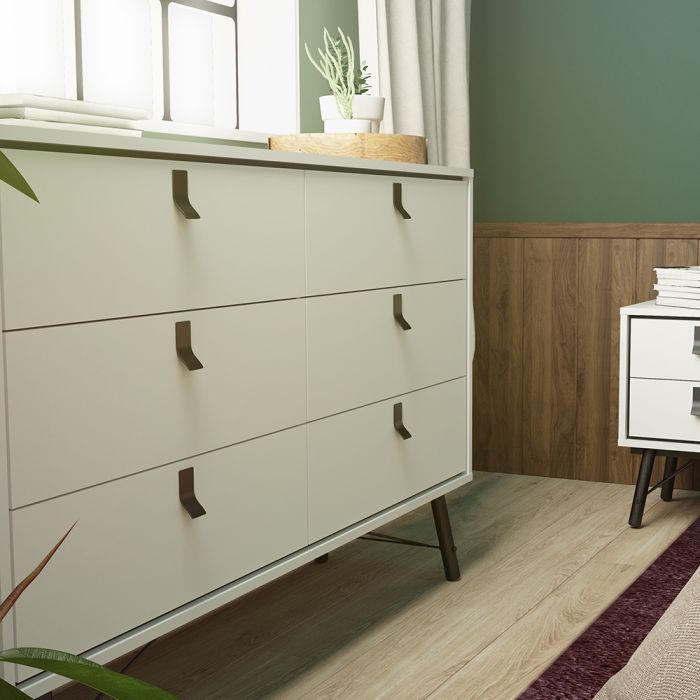 Ry Wide Double Chest of Drawers 6 Drawers in Matt White