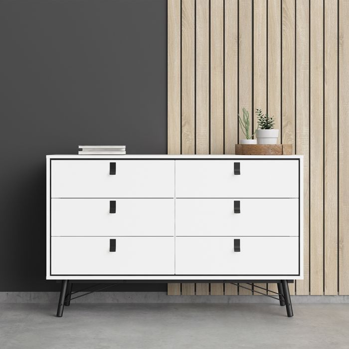 Ry Wide Double Chest of Drawers 6 Drawers in Matt White