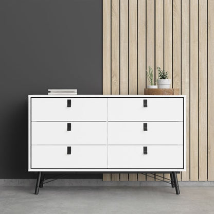 Ry Wide Double Chest of Drawers 6 Drawers in Matt White