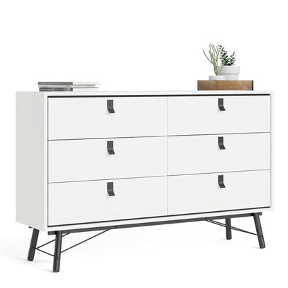 Ry Wide Double Chest of Drawers 6 Drawers in Matt White