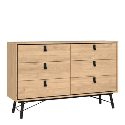 Ry Wide Double Chest of Drawers 6 Drawers in Jackson Hickory Oak