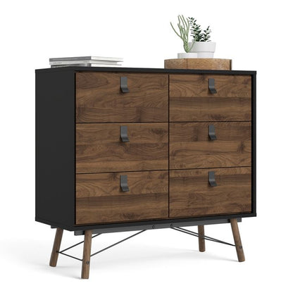 Ry Double Chest of Drawers 6 Drawers in Matt Black Walnut