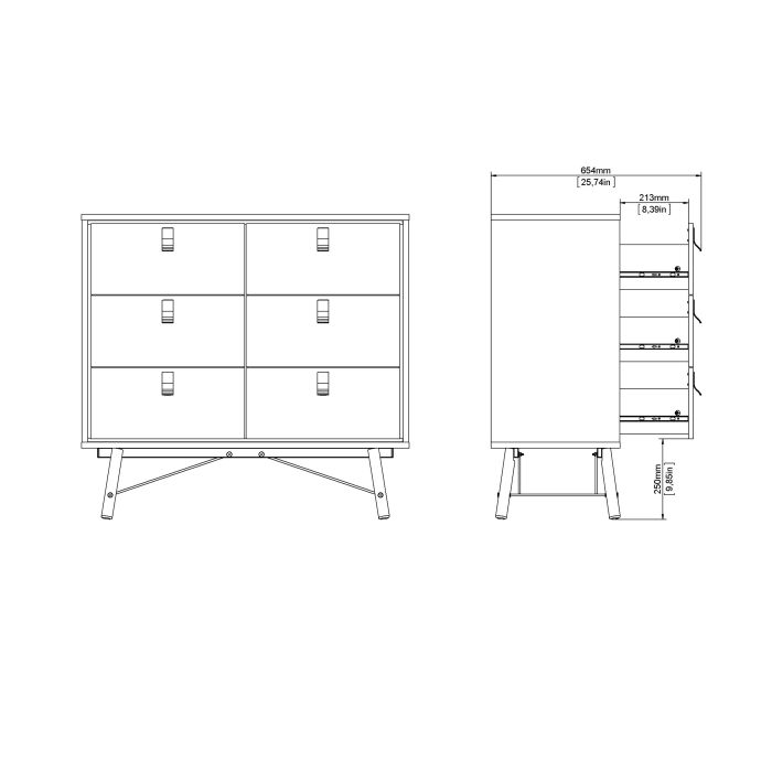 Ry Small Double Chest of Drawers 6 Drawers in Jackson Hickory Oak