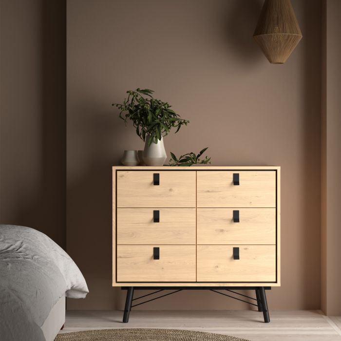 Ry Small Double Chest of Drawers 6 Drawers in Jackson Hickory Oak