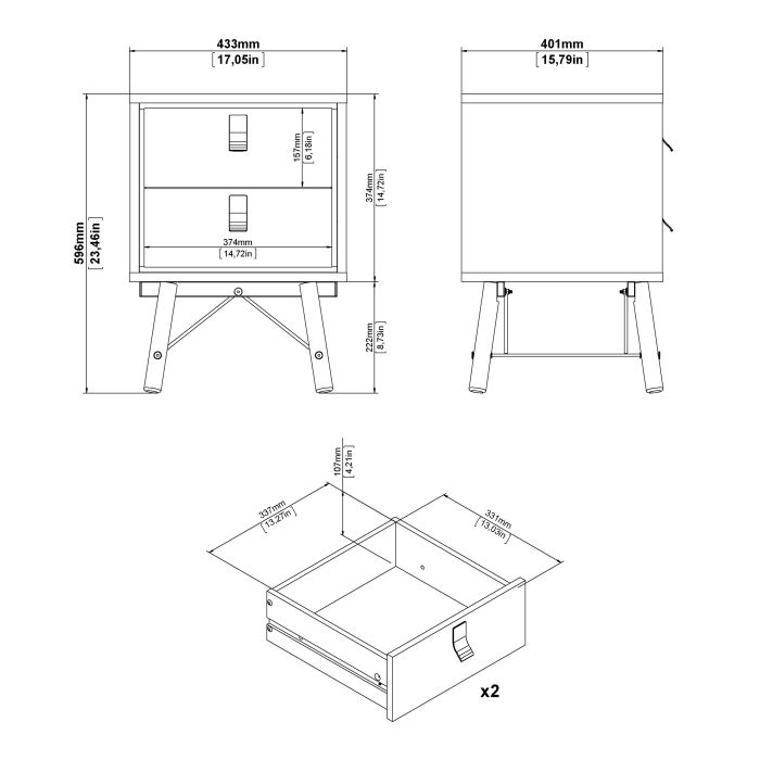 Ry Bedside Cabinet 2 Drawer Jackson Hickory Oak