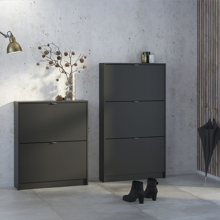 Shoes Shoe Cabinet 3 Flip Down Doors and 1 layer in Matt Black