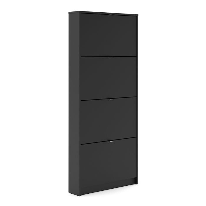 Shoes Shoe Cabinet 4 Flip Down Doors and 1 layer in Matt Black