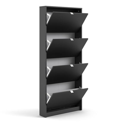 Shoes Shoe Cabinet 4 Flip Down Doors and 1 layer in Matt Black