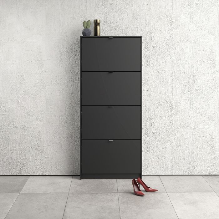 Shoes Shoe Cabinet 4 Flip Down Doors and 1 layer in Matt Black