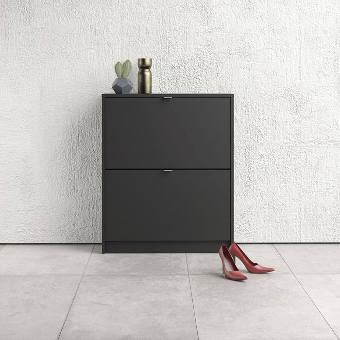 Shoes Shoe Cabinet 2 Flip Down Doors and 2 layers in Matt Black