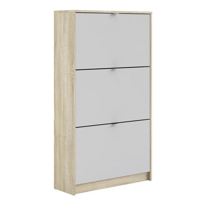 Shoes Shoe Cabinet 3 Flip Down Doors and 2 layers Oak structure White