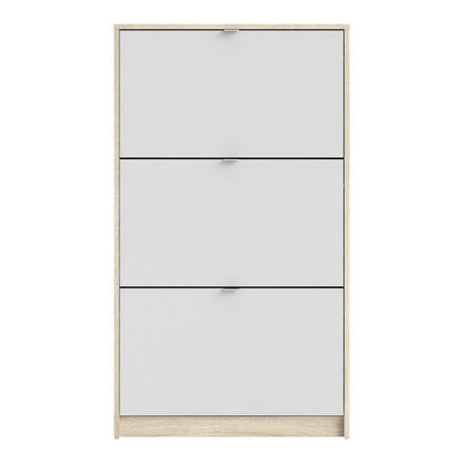 Shoes Shoe Cabinet 3 Flip Down Doors and 2 layers Oak structure White