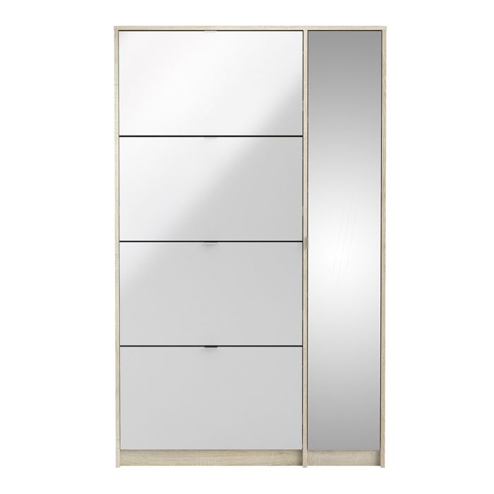 Shoes Shoe Cabinet 4 Flip Down Doors and 2 layers 1 Mirror Door Oak structure