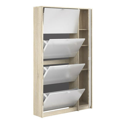 Shoes Shoe Cabinet 4 Flip Down Doors and 2 layers 1 Mirror Door Oak structure