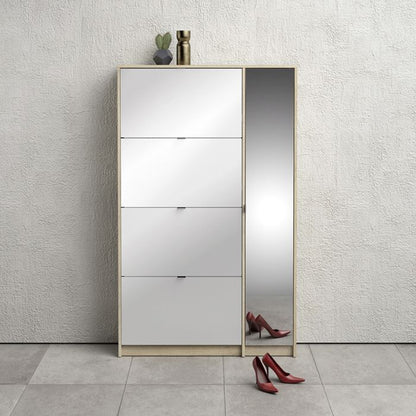 Shoes Shoe Cabinet 4 Flip Down Doors and 2 layers 1 Mirror Door Oak structure