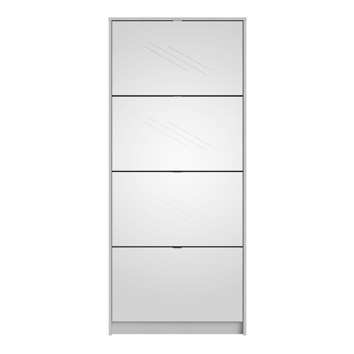 Shoes Shoe Cabinet 4 Flip Down Mirror Doors and 2 layers in White