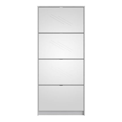 Shoes Shoe Cabinet 4 Flip Down Mirror Doors and 2 layers in White