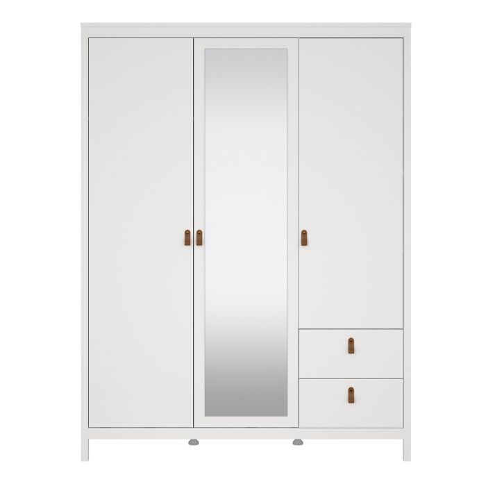 Barcelona Wardrobe with 2 Doors 1 Mirror Door 2 Drawers in White