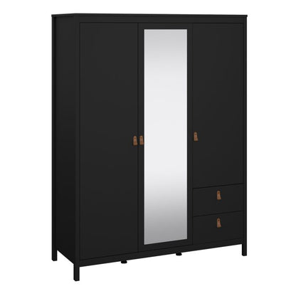 Barcelona Wardrobe with 2 Doors 1 Mirror Door 2 Drawers in Matt Black